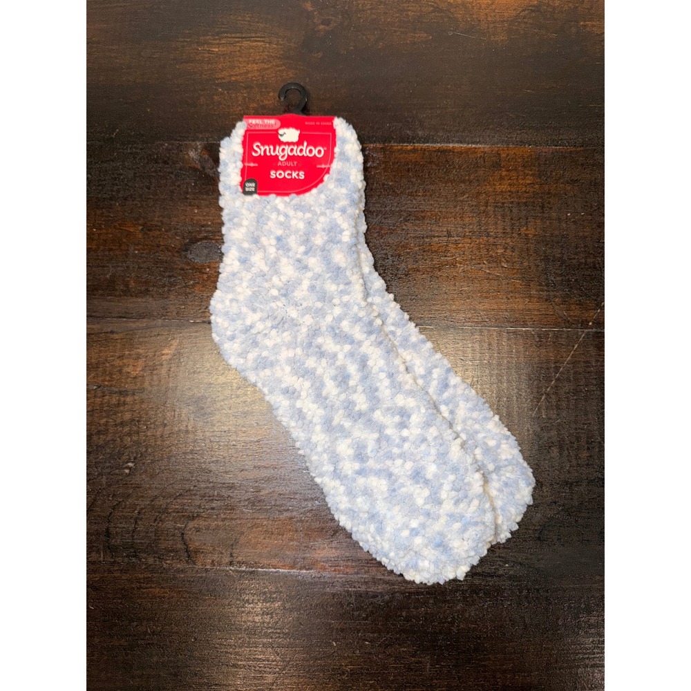 Snugadoo Blue White Fuzzy Socks Adult One Size Cozy Soft‎ Popcorn Knit NWT